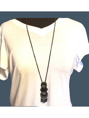 LIA SOPHIA- BRONZE LOOK WITH BLACK STONES NECKLACE ADJUSTABLE FROM 29-32"